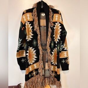 Buckle BKE‎ Southwestern Fringe Open Flyaway Cardigan Sweater Women’s Medium